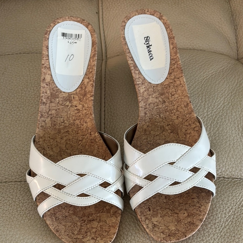 Style & Co. White Sandals with Woven Design